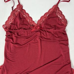 Avid Love Tank Top Womens XL Red Lace Slit Cami Baby Doll Y2K Sexy Long Coquette